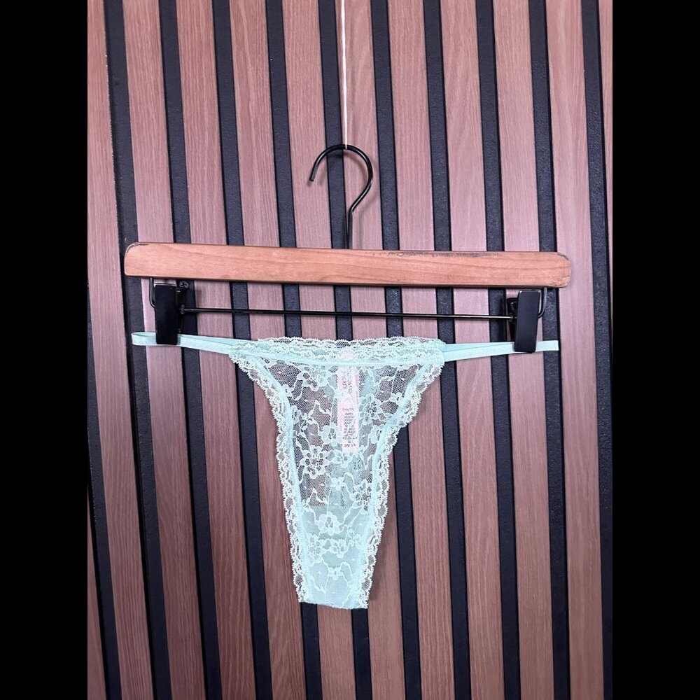 New Victoria Secret Underwear Medium Green Strap Lacey Trim Elastic Thong/String